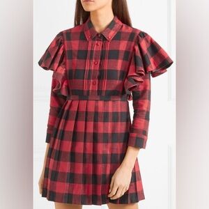 Vetements 2018 Plaid Dress Women's Small Red Black Pockets Side Zipper Button